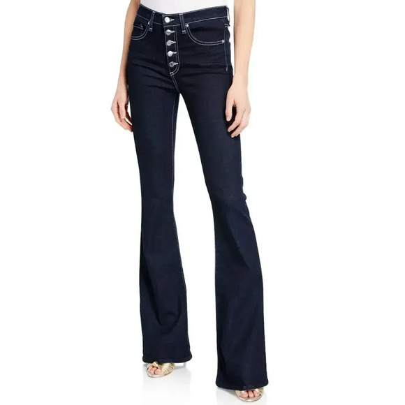 Veronica Beard Beverly High Rise Skinny Flare Jean Button Fly Tumble Topstitch - Picture 1 of 7